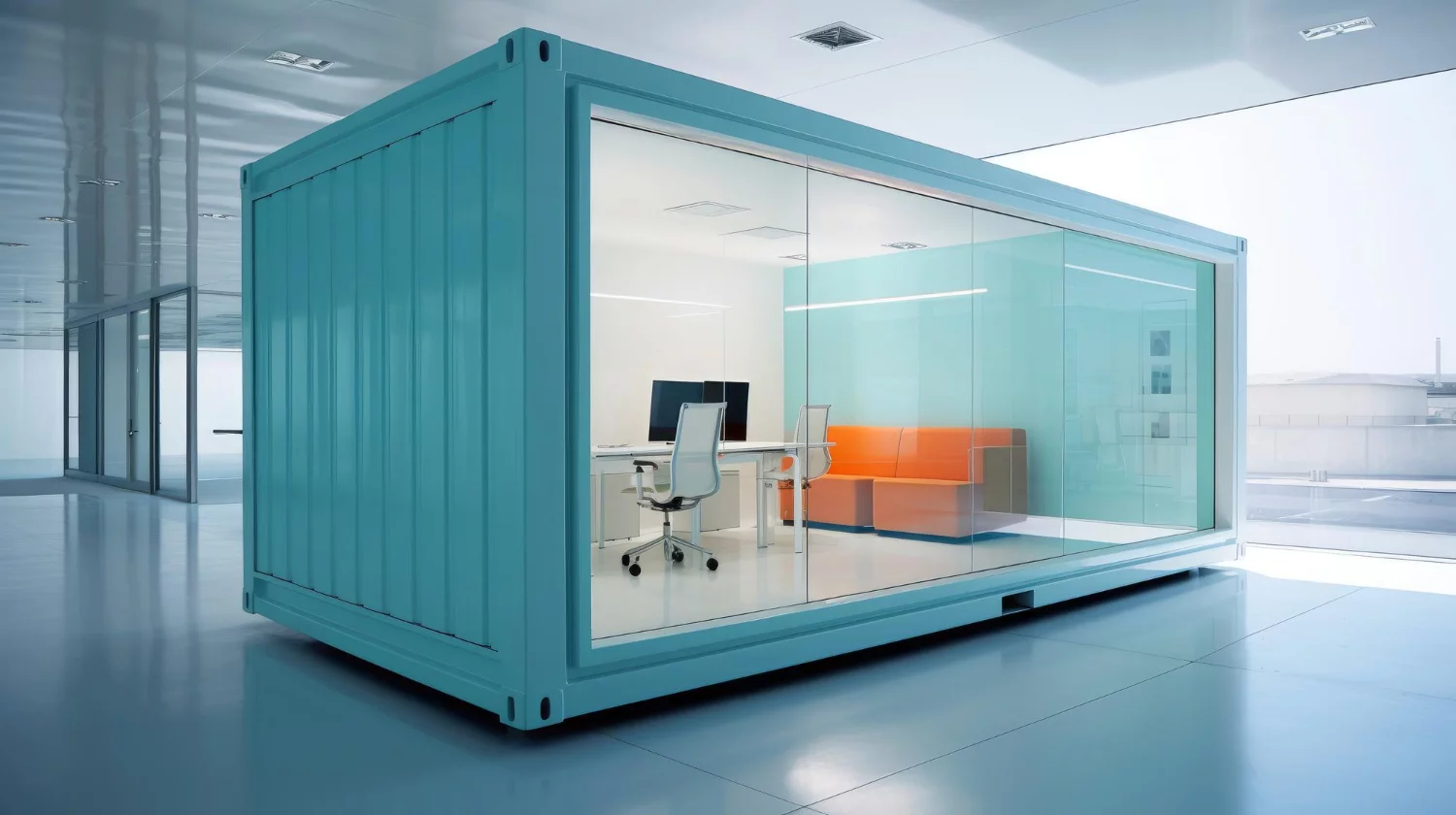 Innenansicht eines modernen Bürocontainers