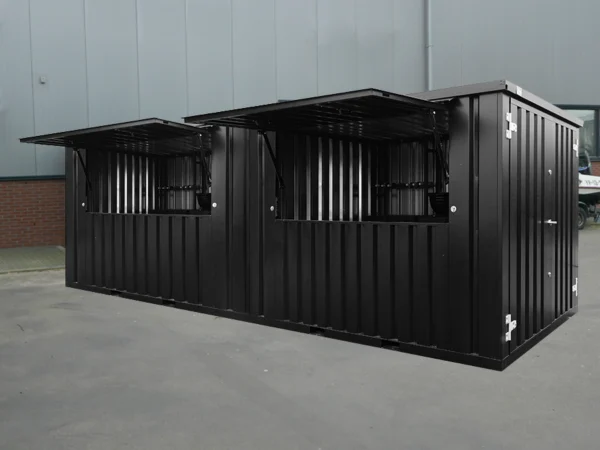 Bar Container 6x2 m Schwarz RAL 9005 – Modularer Event- und Verkaufscontainer mit Klappdach